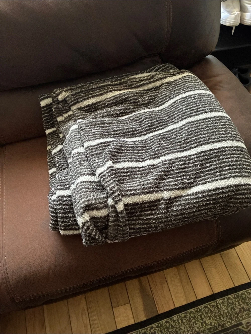 Cozy Striped Gray and White Throw Blanket